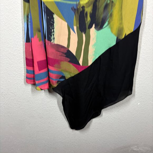 Nicole Miller Small Asymmetric Sheath Dress Black Yellow Silk Blend Abstract - Picture 6 of 9